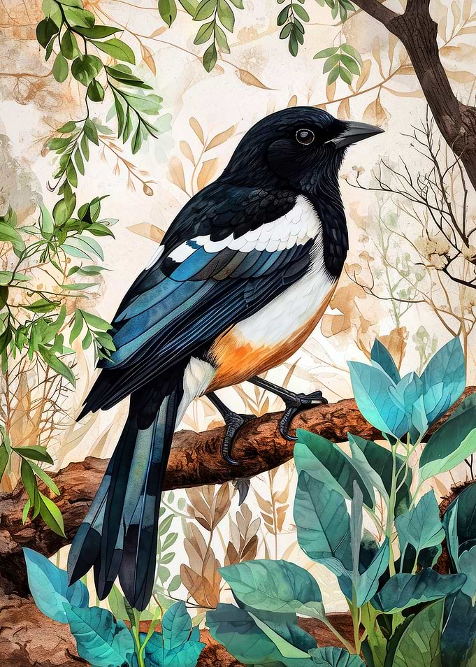 Magpie animal bird art