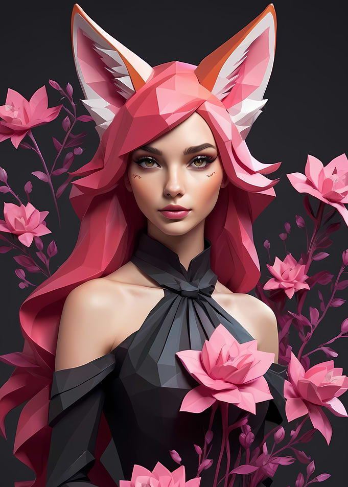 Low Poly Floral Fox Girl 4