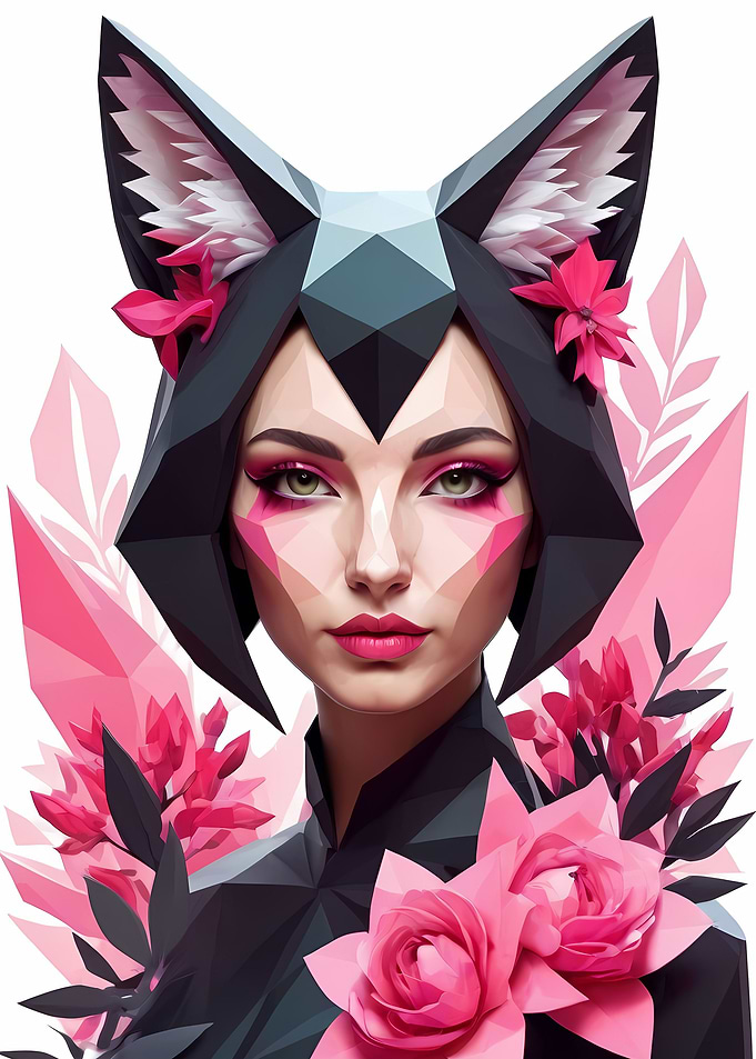 Low Poly Floral Fox Girl 2