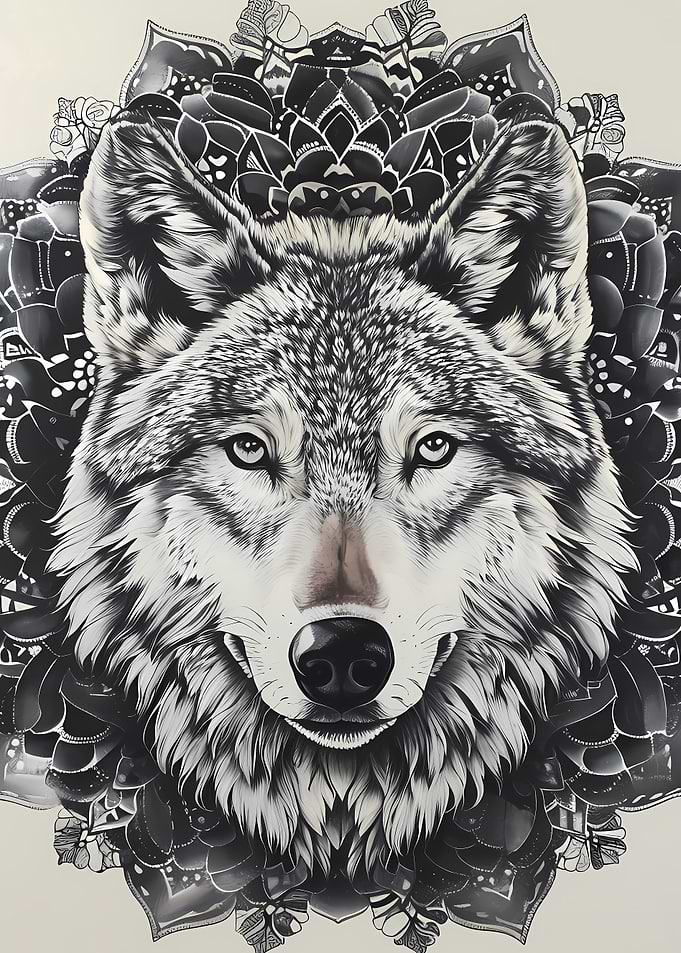 Mandala Wolf BW
