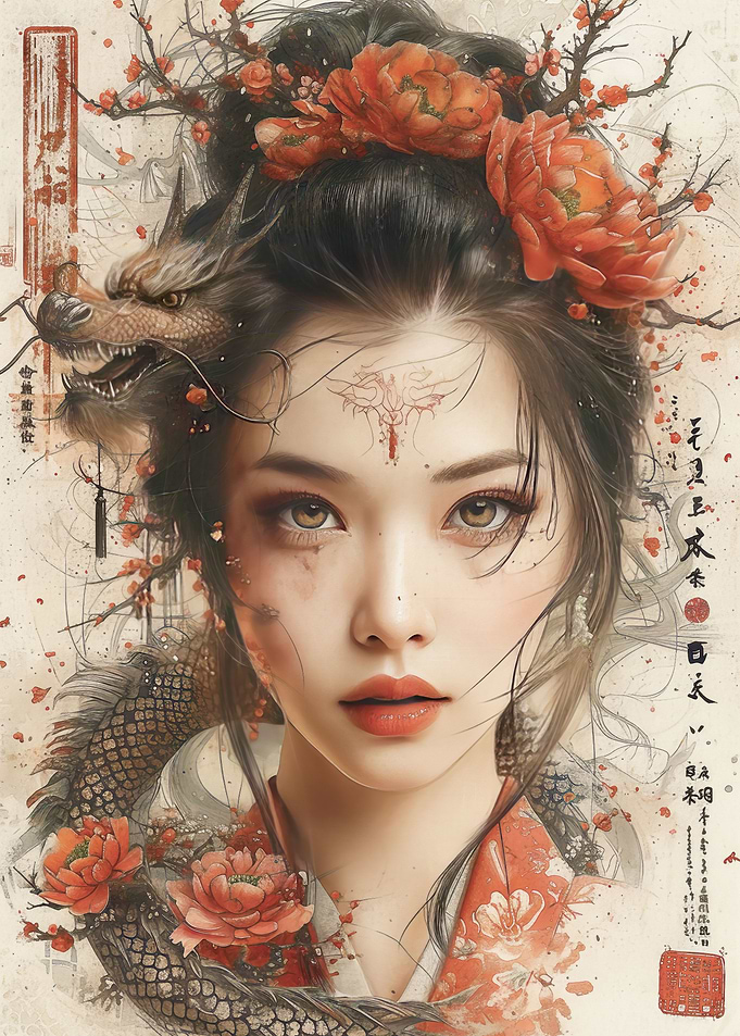 Japanese girl and dragon