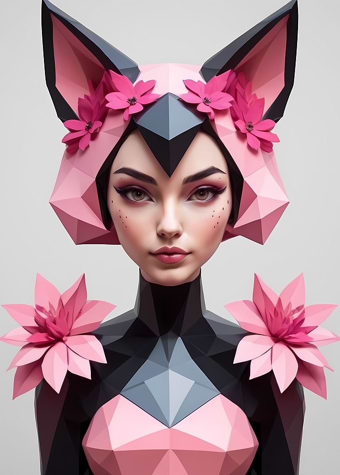 Low Poly Floral Fox Girl
