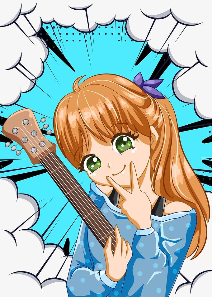 Cute Anime Girl And Guitar
