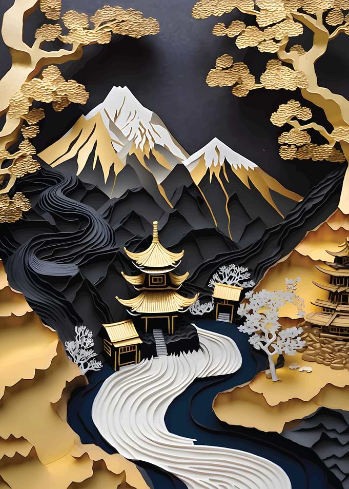 Golden landscape Japanese