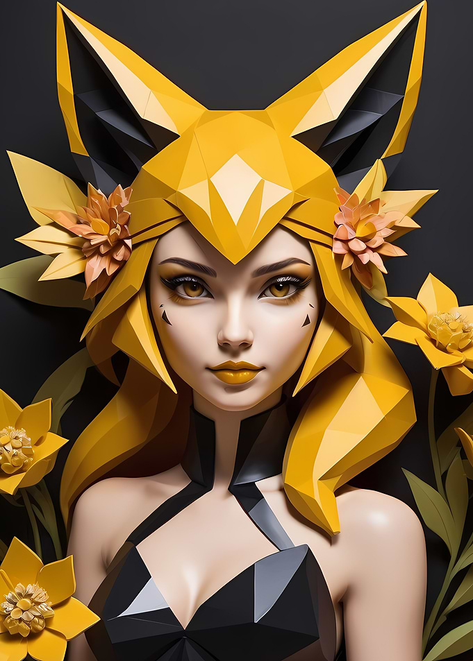 Low Poly Floral Fox Girl 2