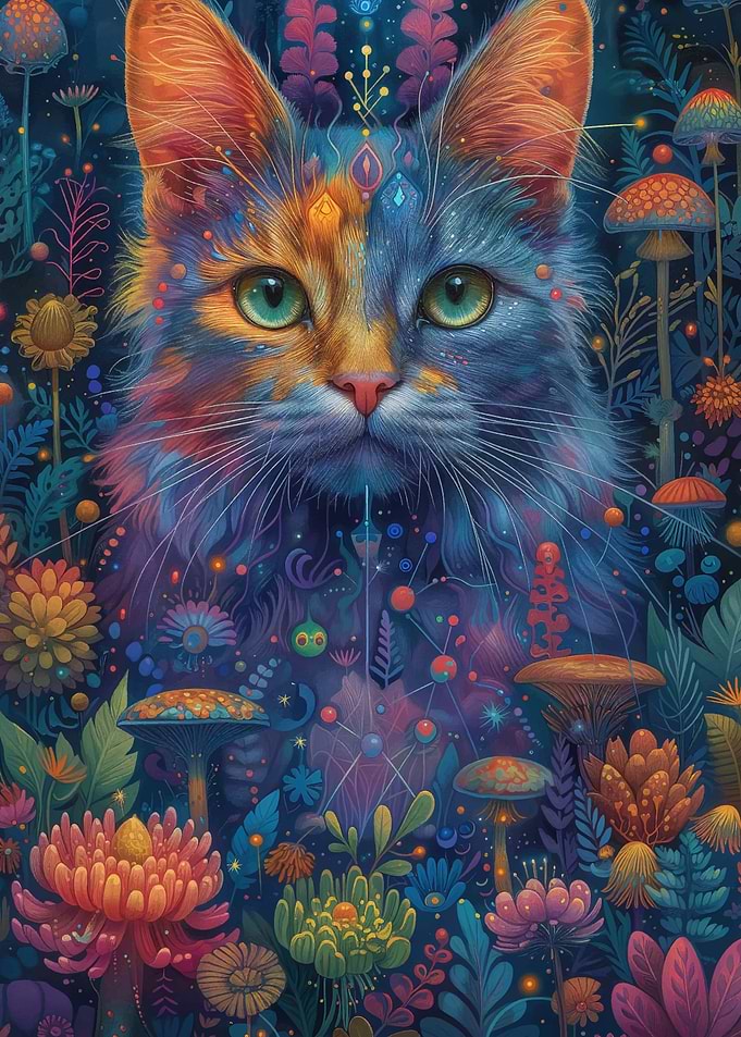 Cat with Flowers