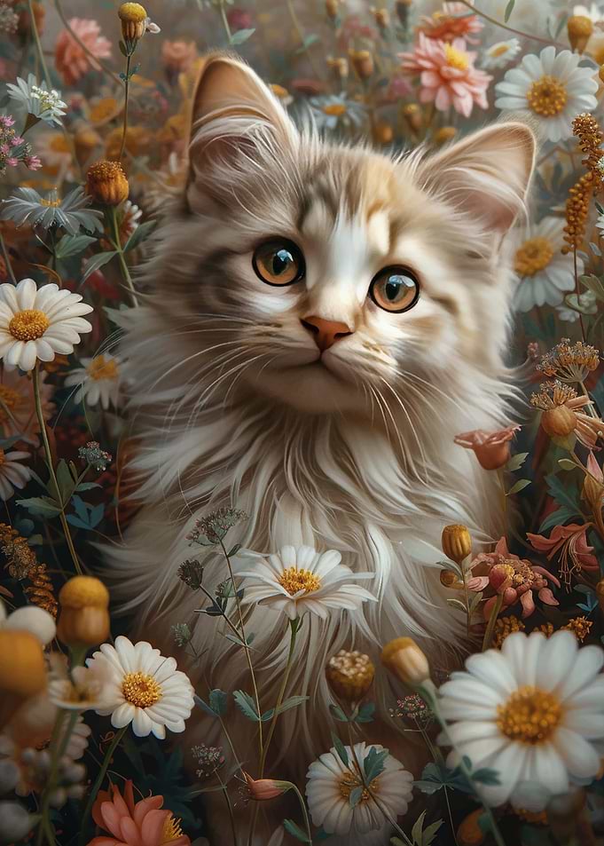 Cat with Flowers
