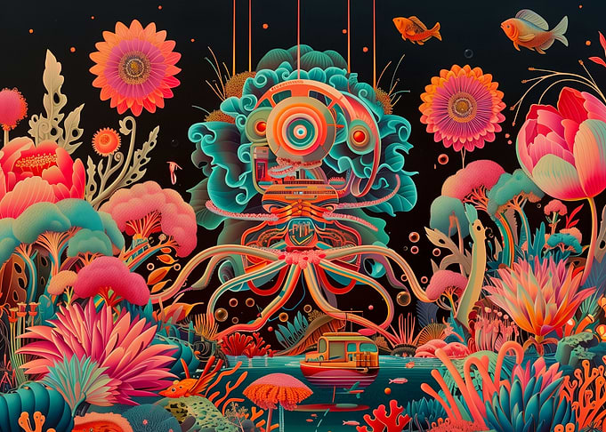 Psychedelic robot octopus