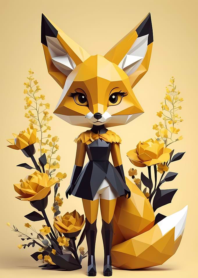 Low Poly Floral Fox Girl 3