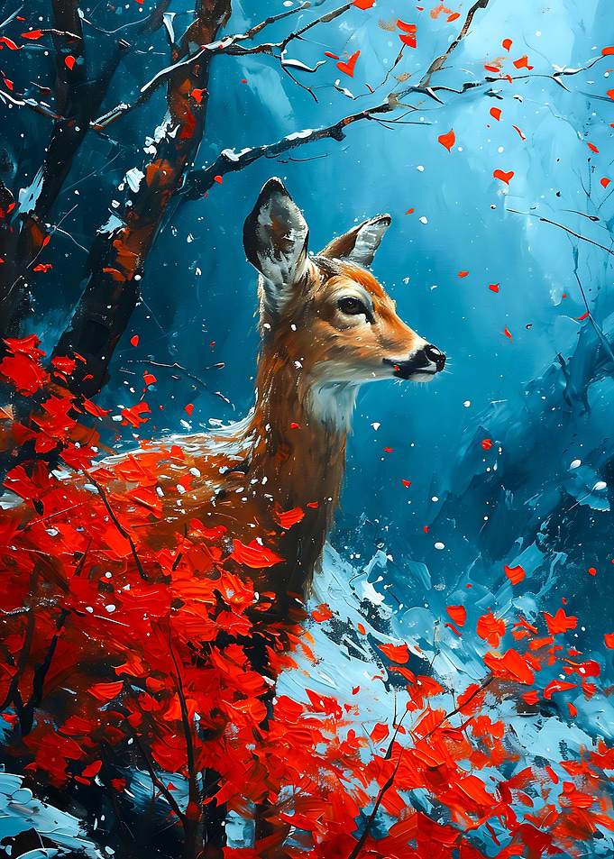 Cold Deer in Cherry Tree