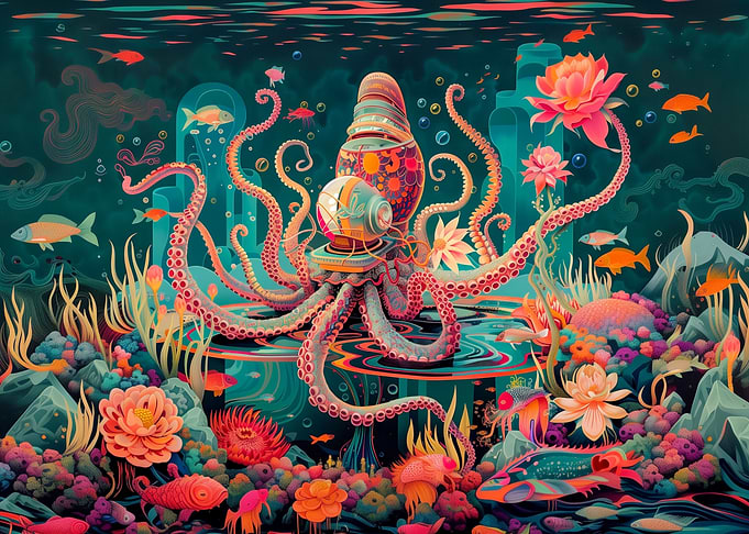 Bloomy robotic octopus