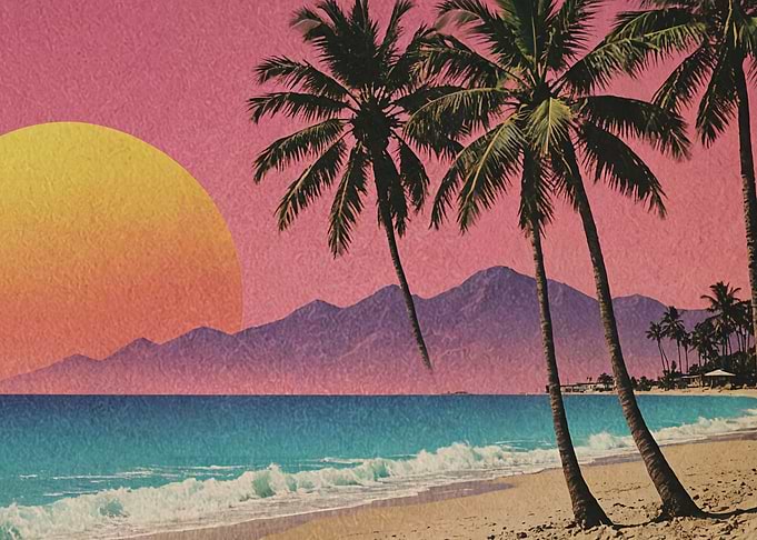 Vintage beach with palms