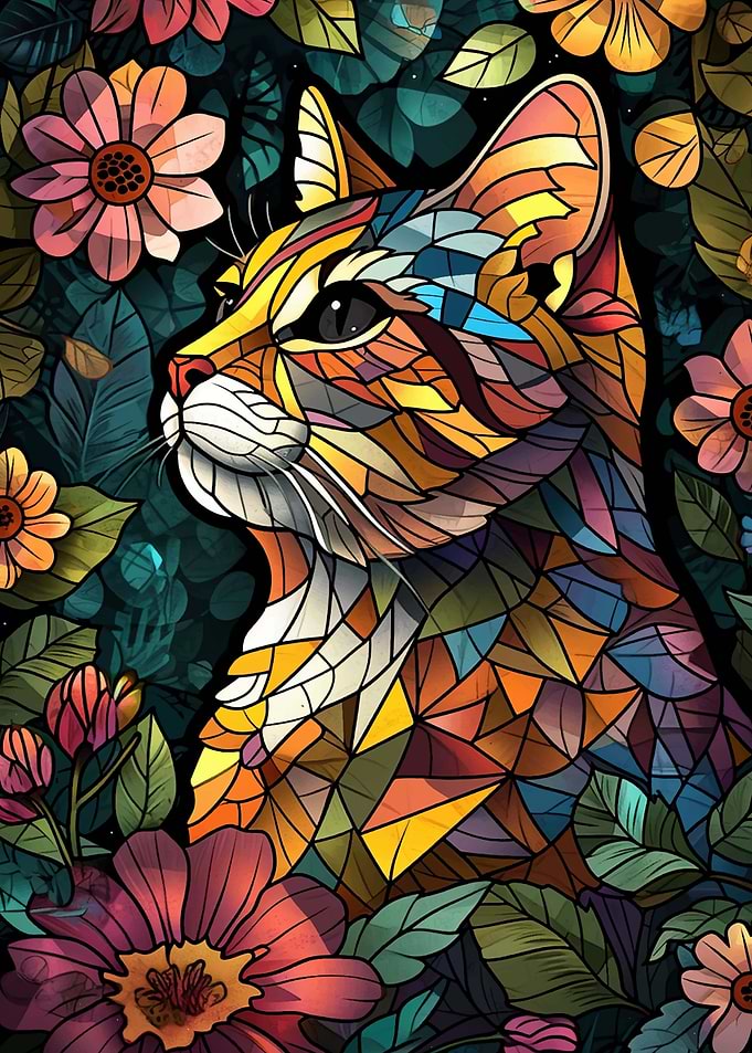 Cat with Flowers
