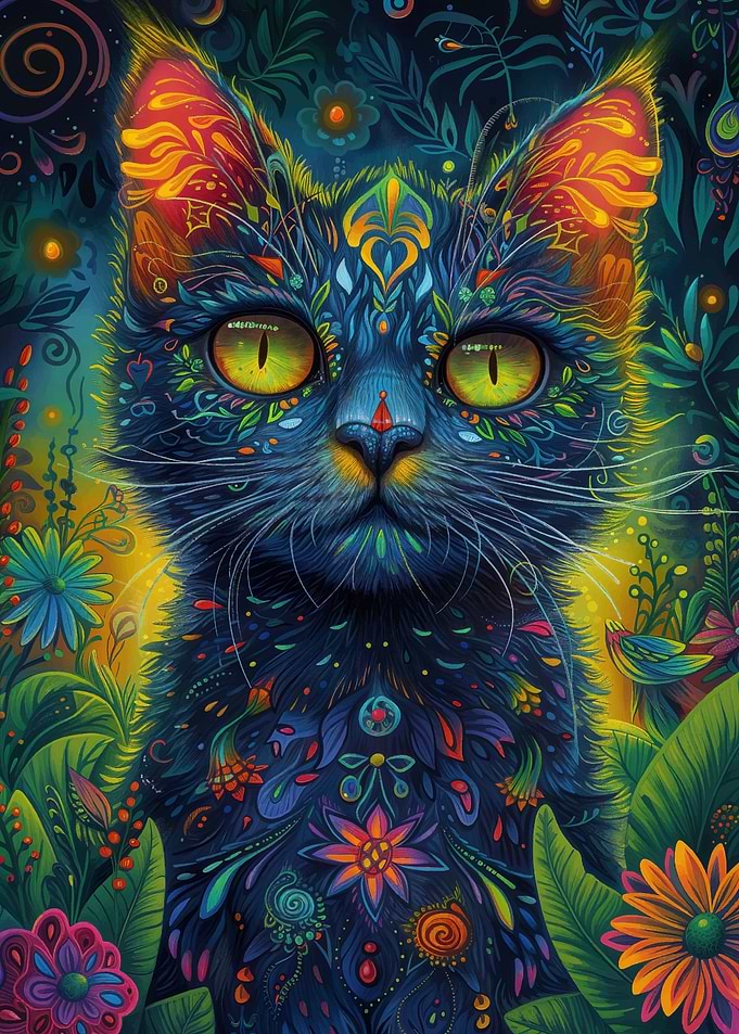 Cat with Flowers
