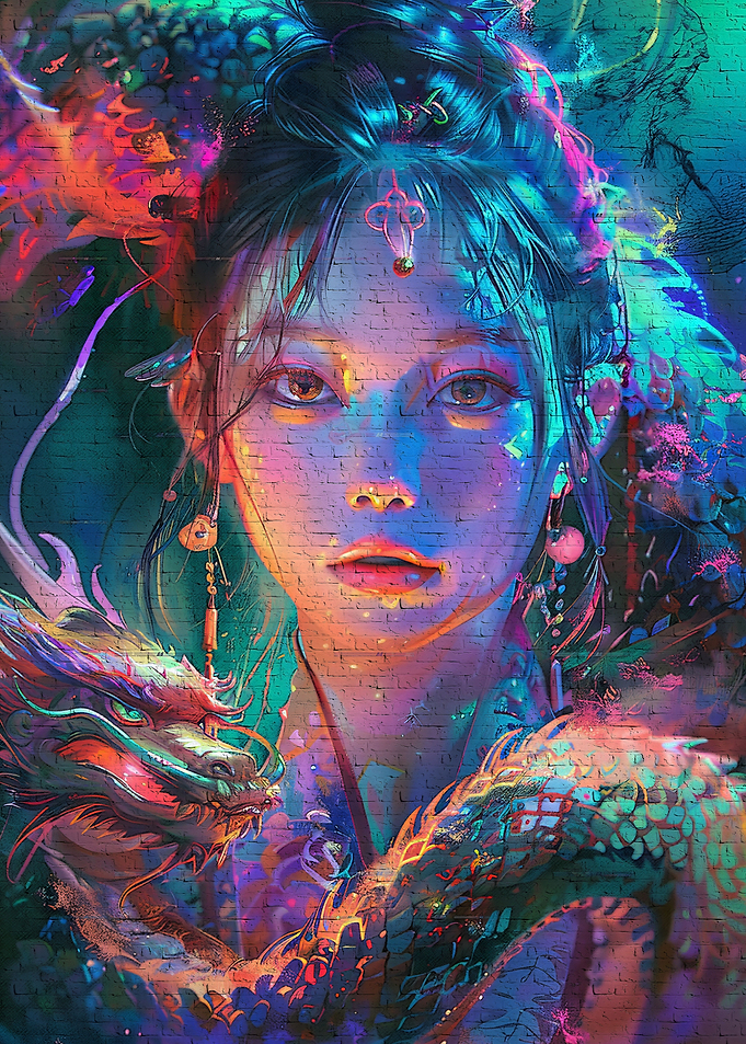 Asia woman a dragon