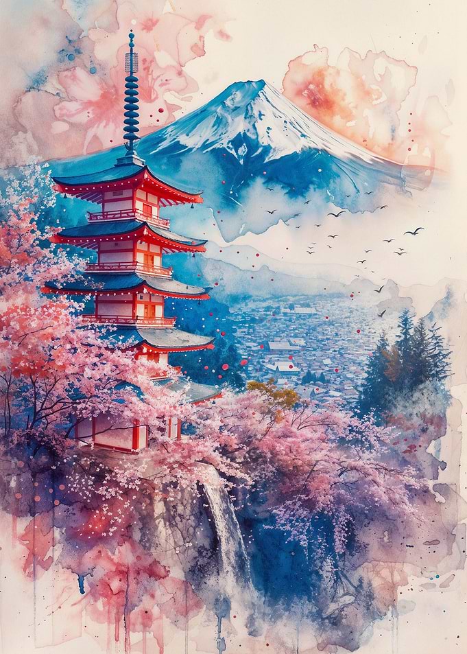 Japan Fuji Watercolor