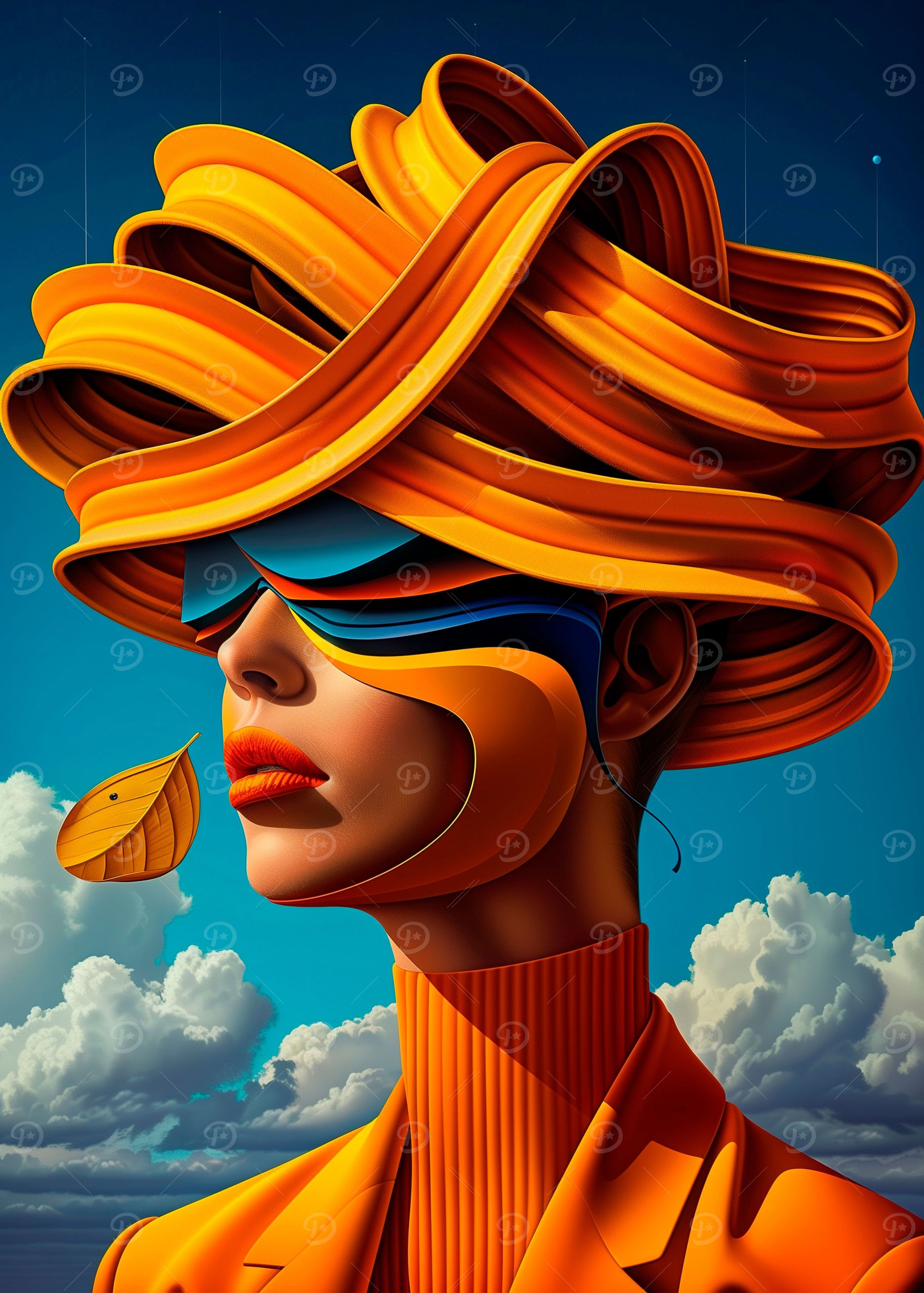 Amber Swirls in Blue Skies