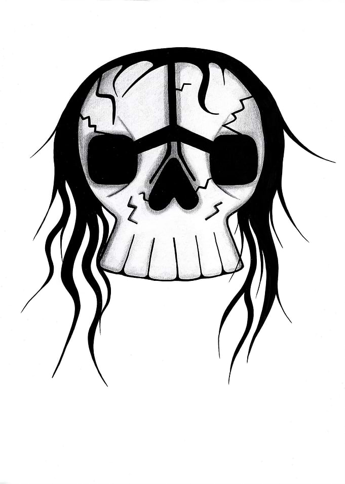 Skull with long hair