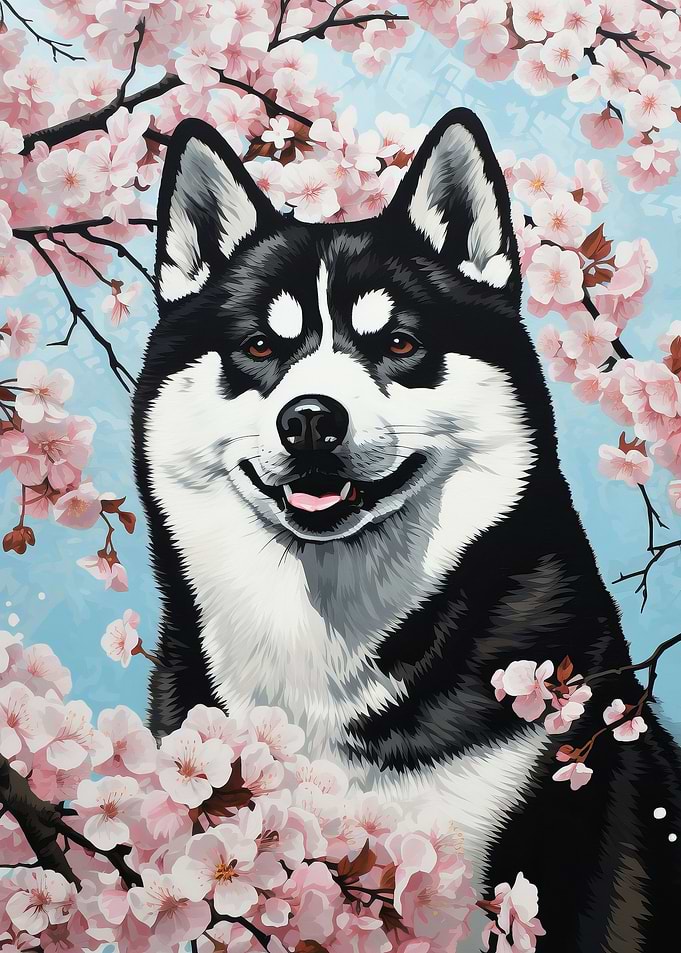 Akita Inu Cherry Blossum