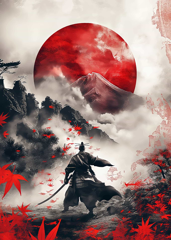 samurai warrior red moon