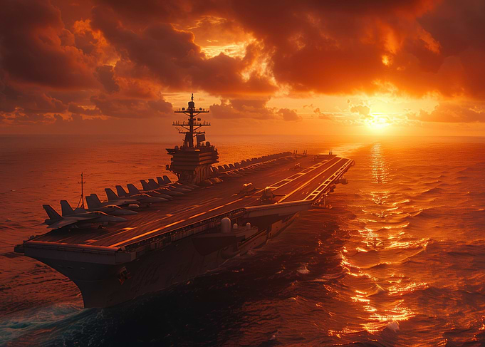 Warship in sea