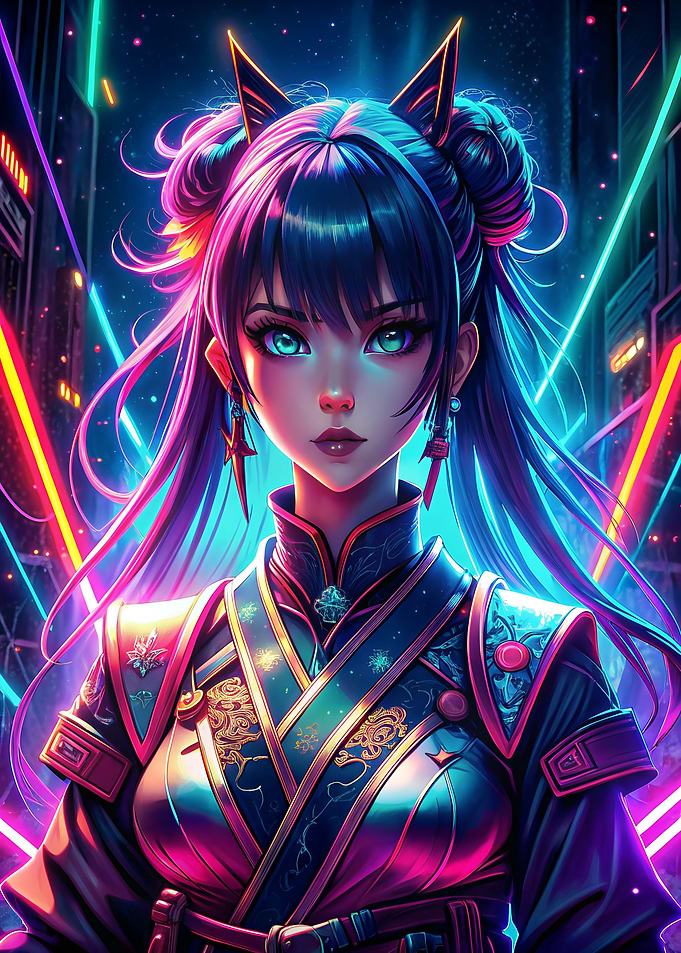 Neon Glowing Anime Girl