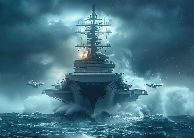 Warship in sea