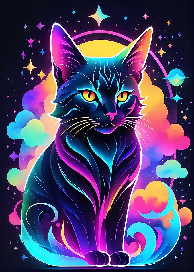 Neon Colorful Cat