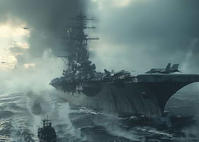 Warship in sea