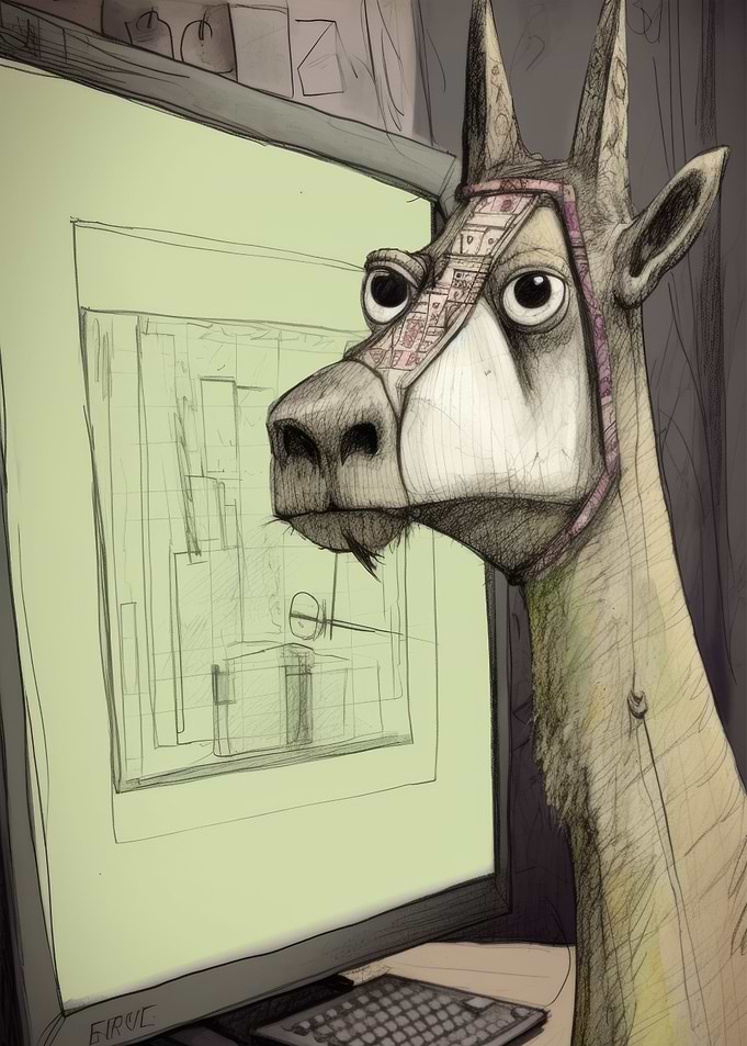 Llama at the computer