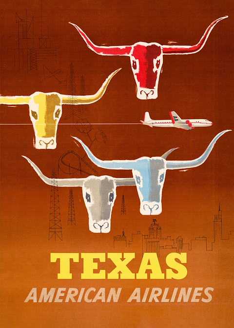 Stampede to Texas — vintage poster restored on metal