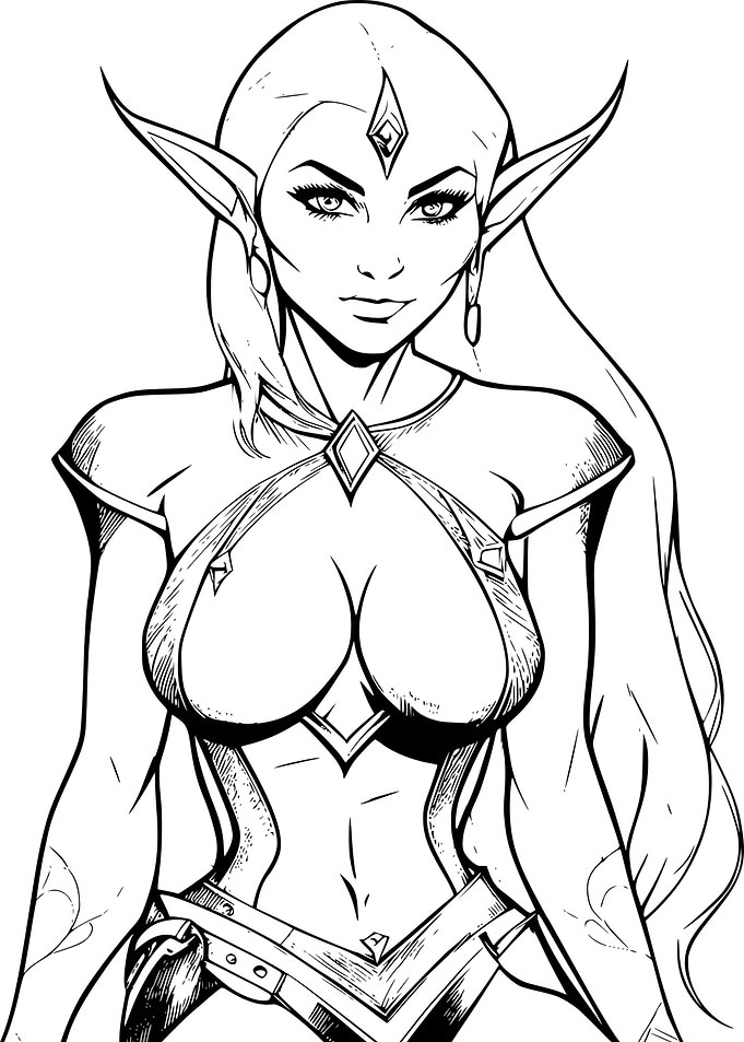 Female Elf LIne Art