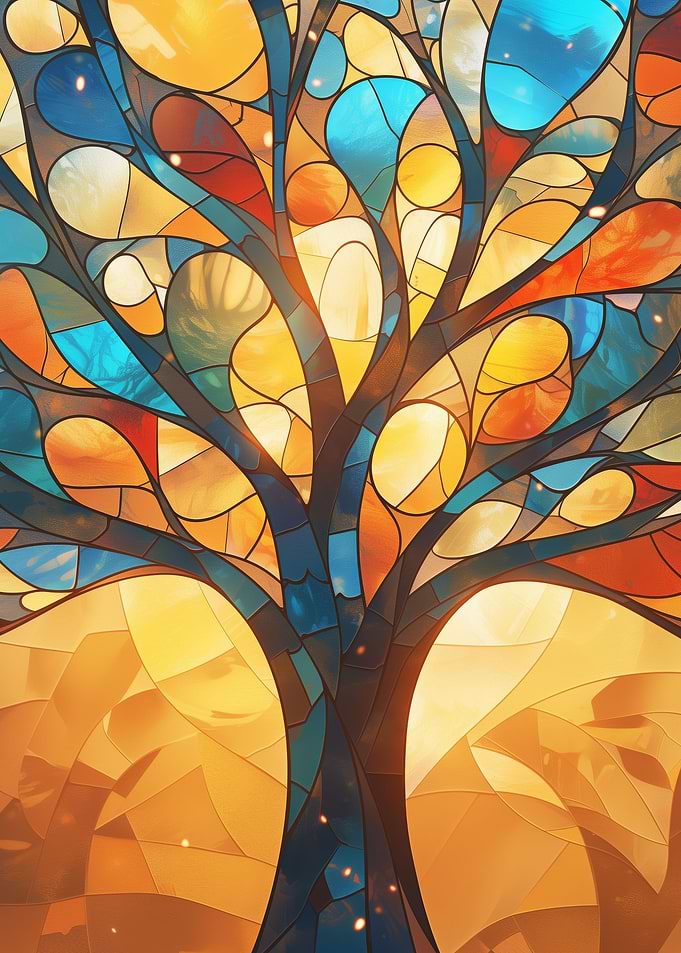 Stained Glass Warm Tree