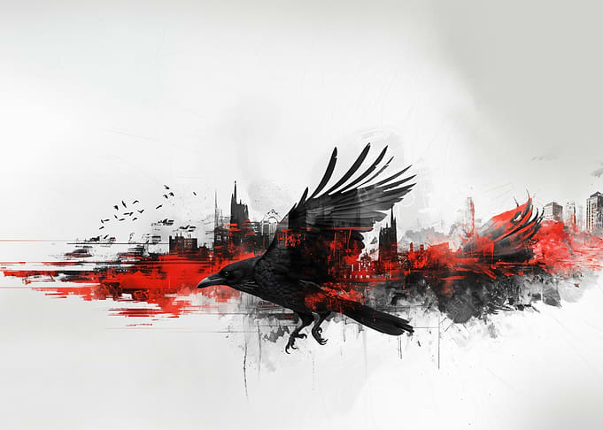 Crow silhouette and city