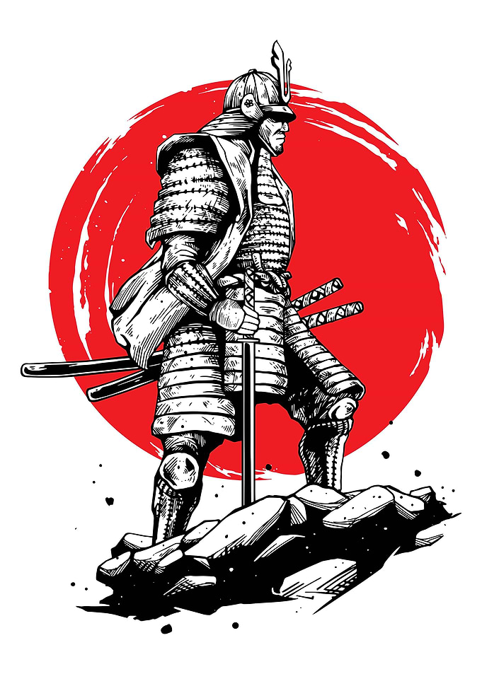 Japanese Samurai In Moon