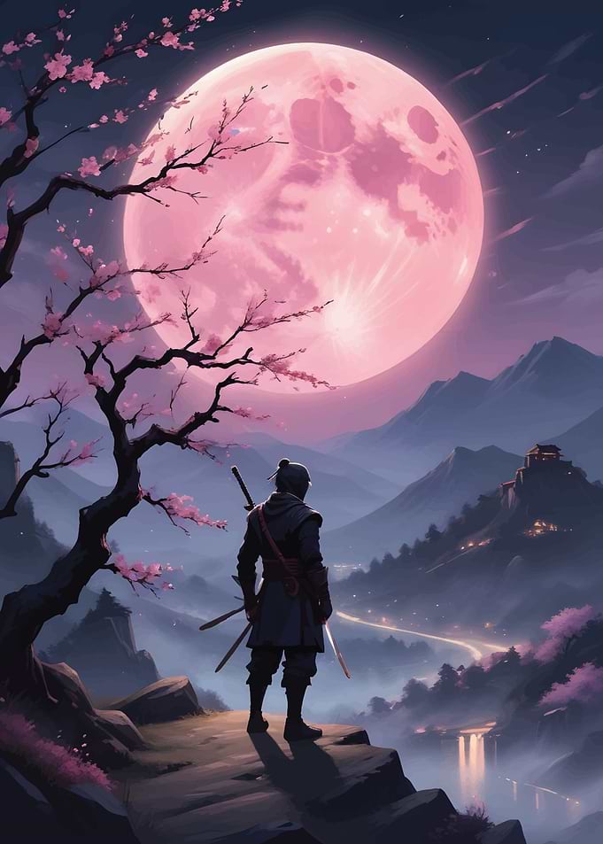 Pink Moon Samurai Warrior