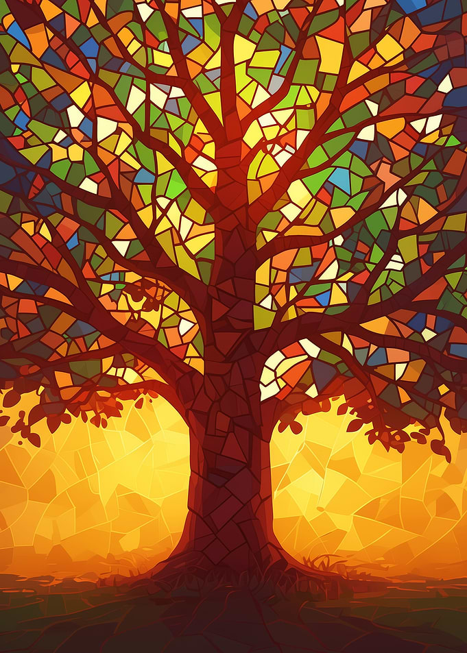 Stained Glass Vibrant Tree