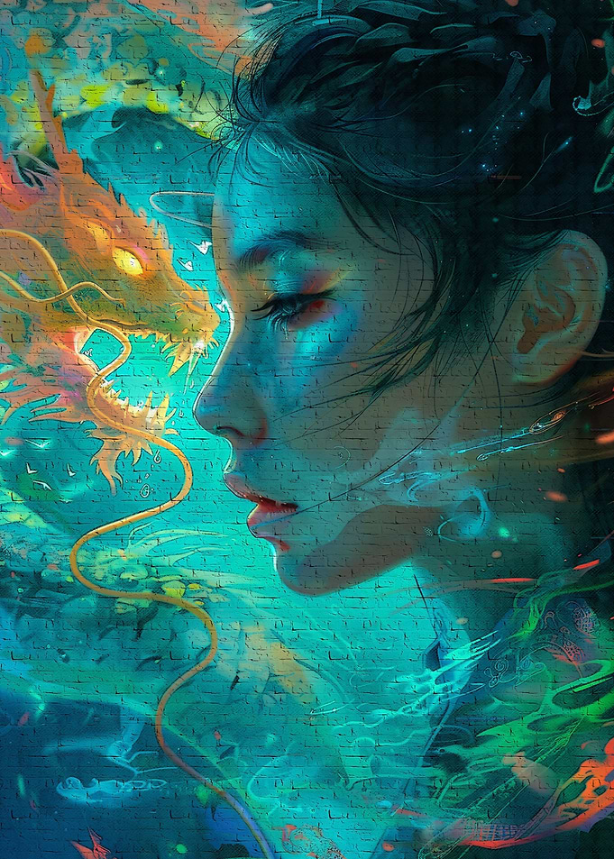 Asia woman a dragon