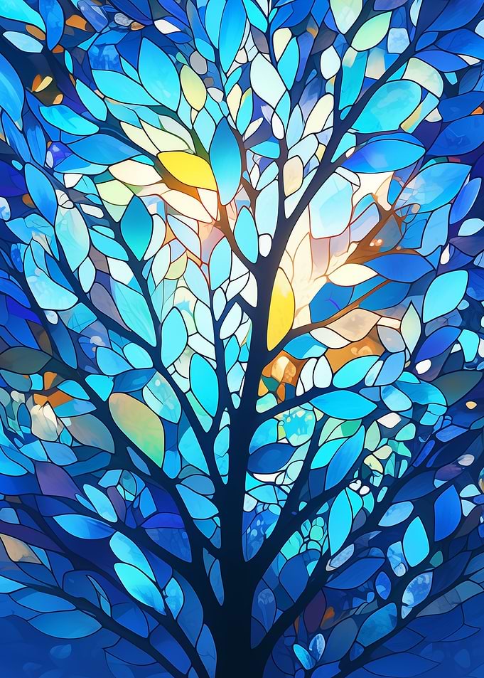 Stained Glass Blue Tree