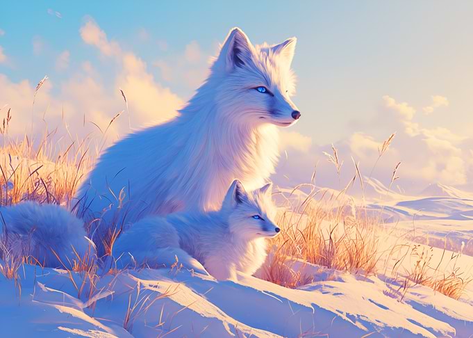 Winter Snow Ice Fox Wolves
