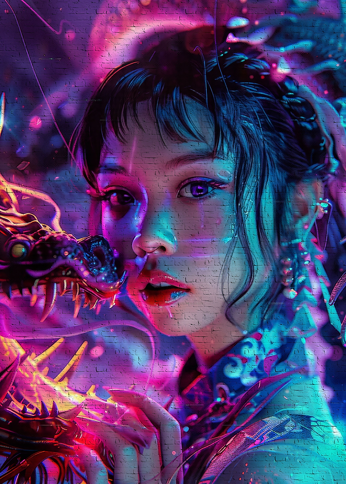 Asia woman a dragon