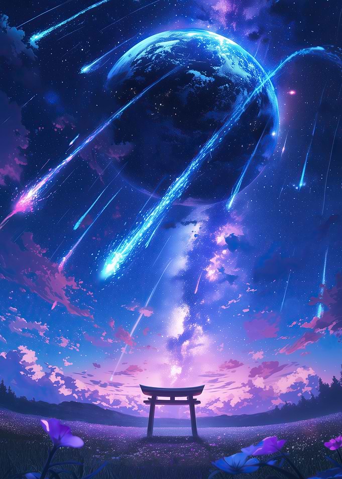 Shinto Shrine Under Stars