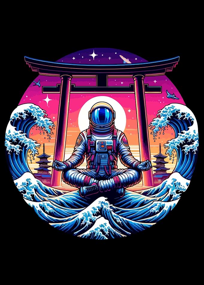 Astronaut Yoga Ukiyo e