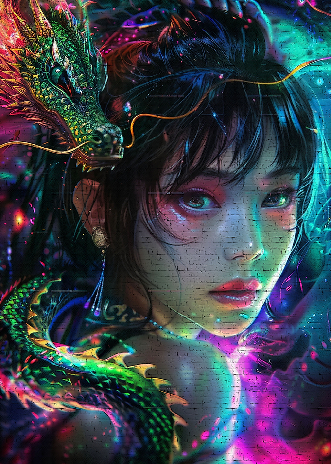Asia woman a dragon