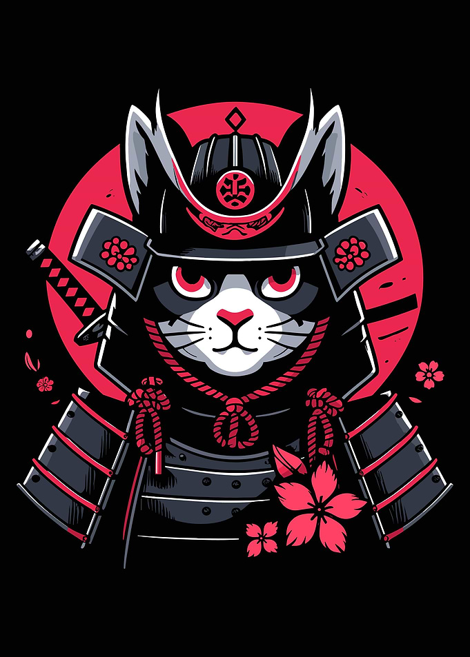 Japanese Samurai Cat Art