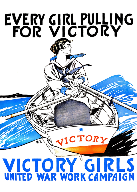 Victory Girls War Poster — retro advertising art on metal