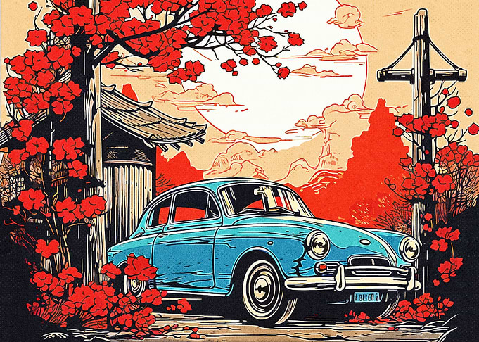 Cherry Blossoms and Car