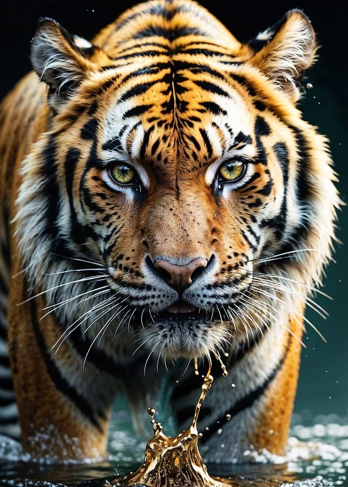 Tiger in Water Splash Gold