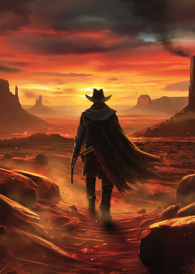 Lone Cowboy at Sunset