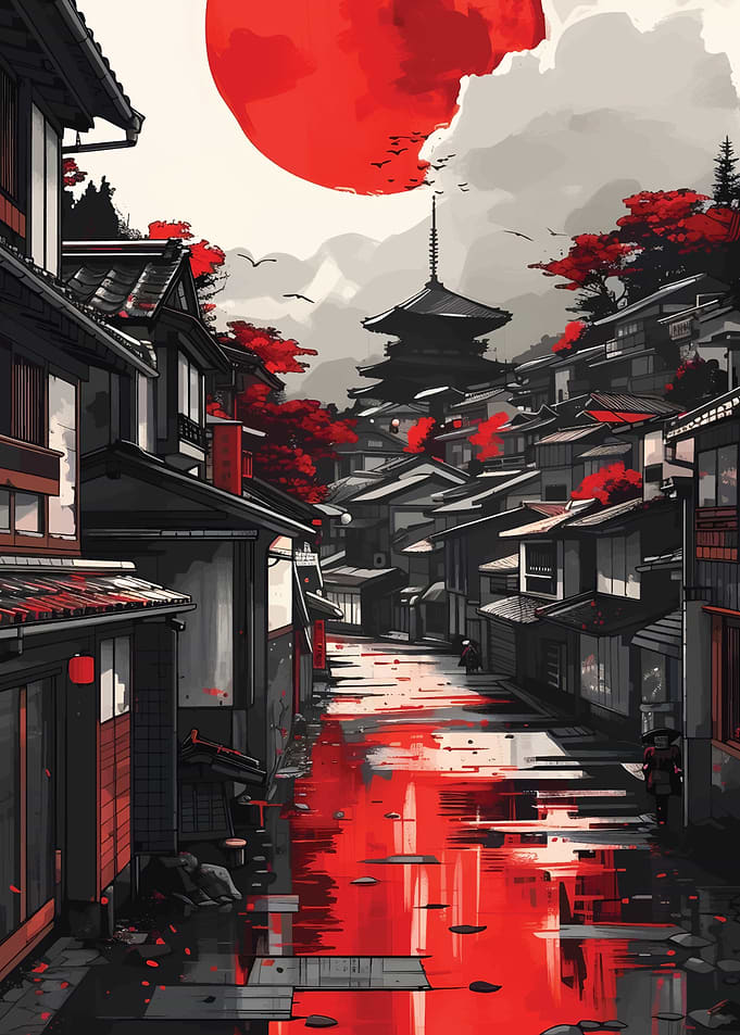 Red Japan Landscape